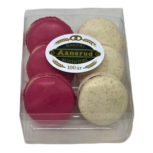 Makroner mørk rosa & hvit 6 pk